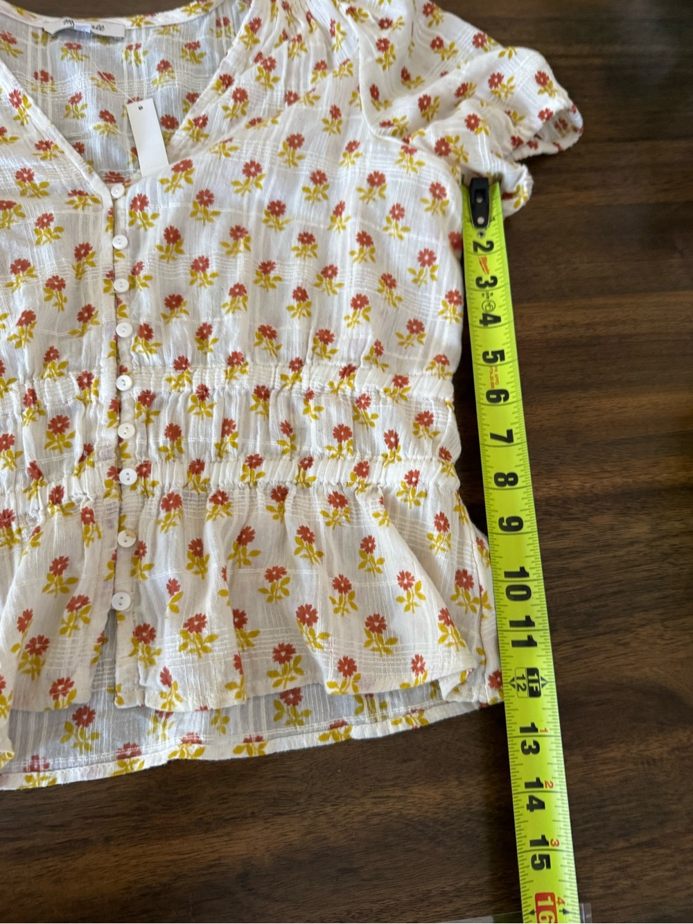 Madewell Sophia Cream wild calendula Floral Puff-Sleeve Button-Front Top - Picture 6 of 6